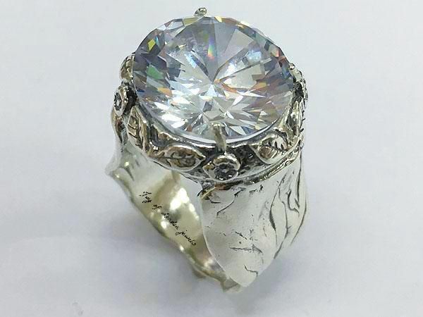 A Flawless Handmade Oxidized Sterling Silver 6CT Round Cut Russian Lab Diamond H...