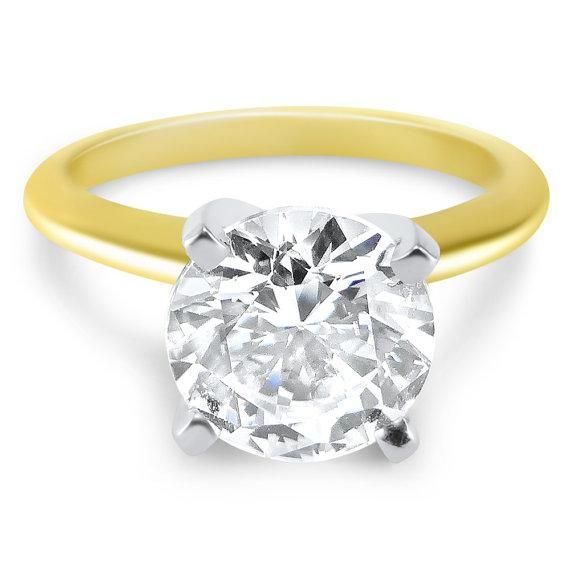 A Perfect 14K Yellow Gold 6CT Round Cut Solitaire Russian Lab Diamond Ring