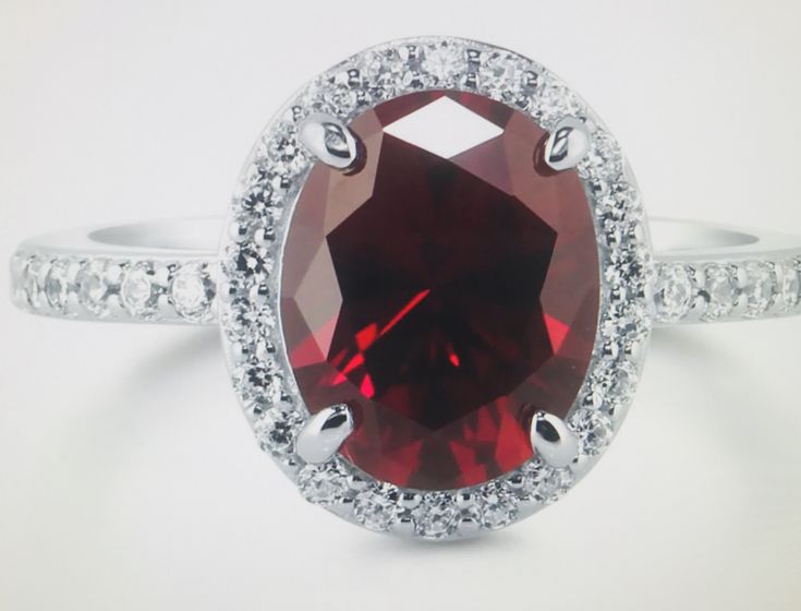 A Perfect 2CT Oval Cut Red Ruby Halo Russian Lab Diamond Ring