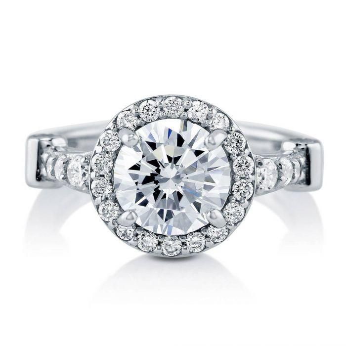 A Perfect 2CT Round Cut Russian Lab Diamond Halo Engagement Ring