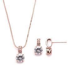 A Rose Gold 3CT Round Cut Solitaire Russian Lab Diamond Necklace and Earring Set