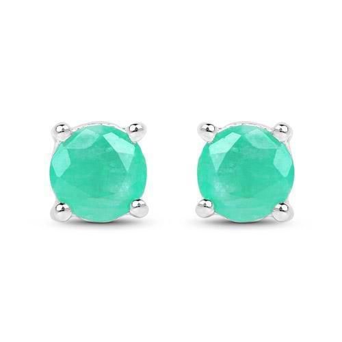 Beautiful Colombian Natural Mined 1.5CT Round Cut Green Emerald Stud Earrings