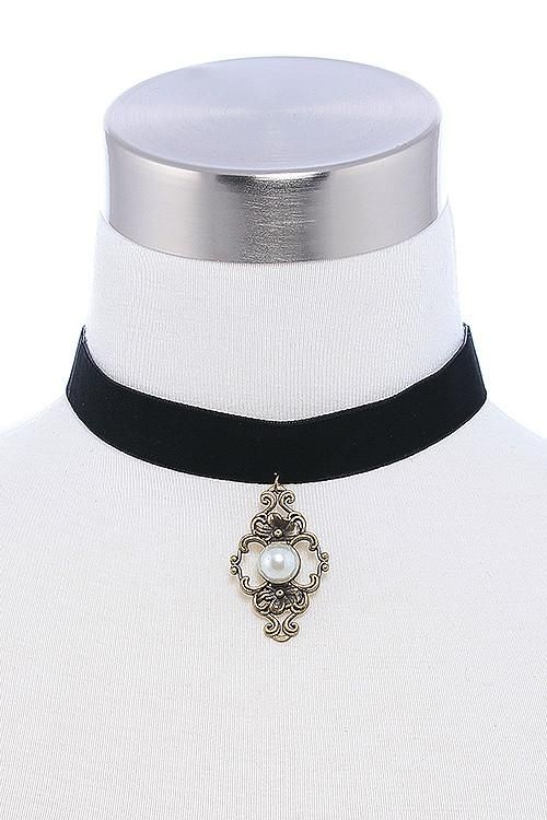 Downton Abbey Style Black Lace, Pearl Filigree & Black Diamond Choker Necklaces