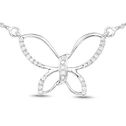 Natural Ethically Mined .28TCW Round Cut Diamond Butterfly Pendant Necklace