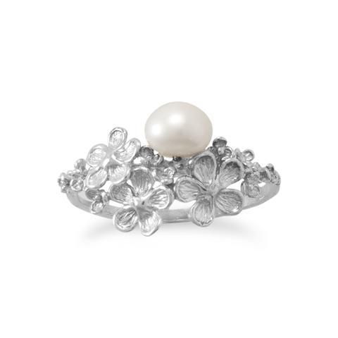 Platinum Floral and 6.2mm Freshwater Pearl Ring