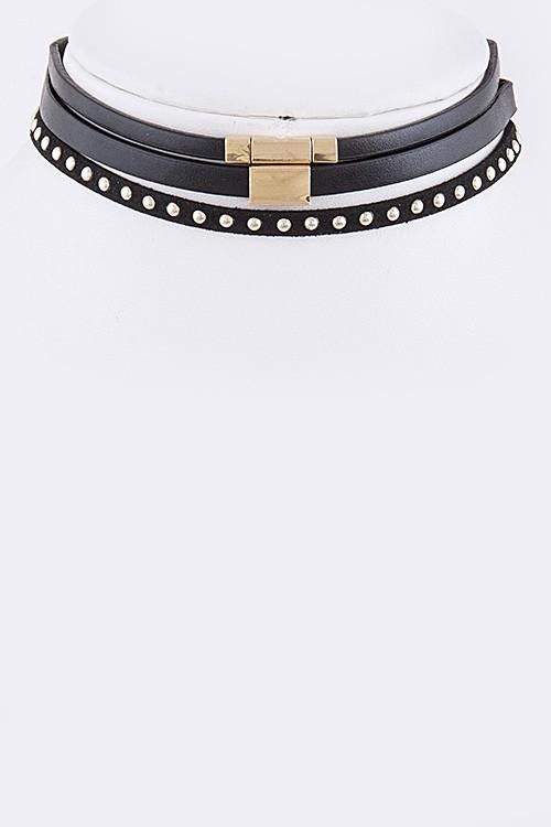 Sale Celebrity Style Trend Gold & Faux Leather Choker Necklace