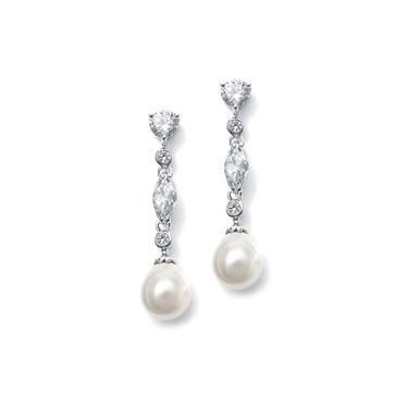 Vintage Platinum AAAA Cubic Zirconia Dangle Earrings with Freshwater Pearls