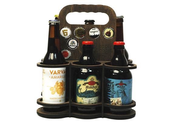 6 Pack Beer Holder, Beer Carrier, Beer Tote, Beer Caddy, Wooden Caddy Gift, Corp...