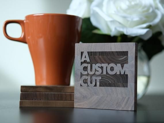 Engraved Logo Coasters (set of 4) - black walnut wood engraved coasters personal...