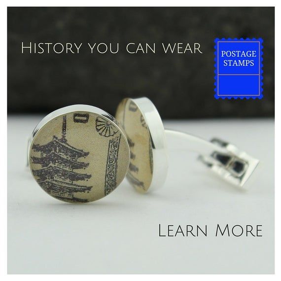 Japanese Cufflinks for Men. Vintage Japanese Pagoda Stamps Cuff Links Handmade P...