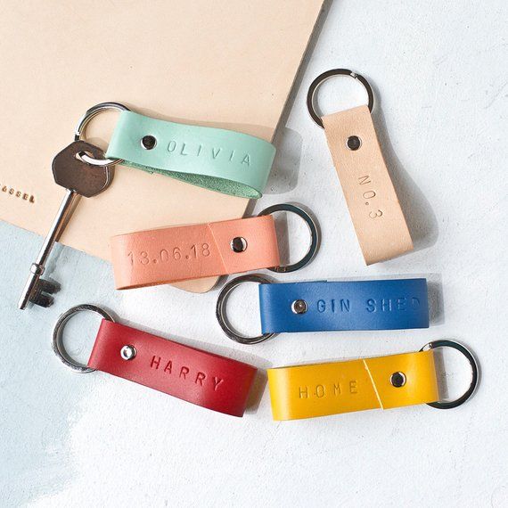 Personalised Leather Keyring, leather keychain, Gift for her, Gifts for him, Cus...