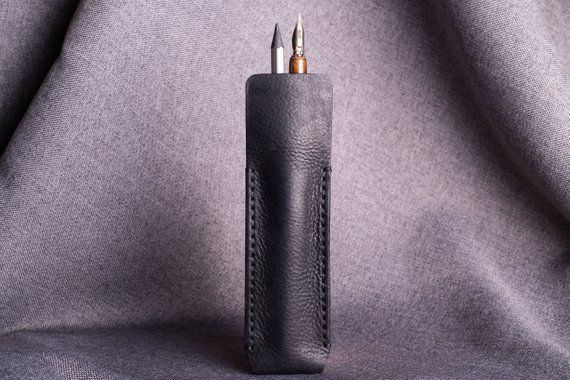 Personalized leather pen case-Engraved twin pen pouch-Pen sleeve-Fountain pen ca...