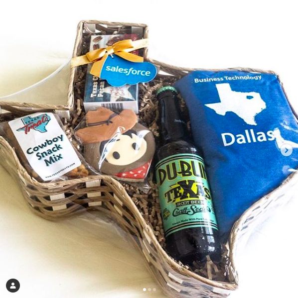 Texas themed, branded corporate gift basket 