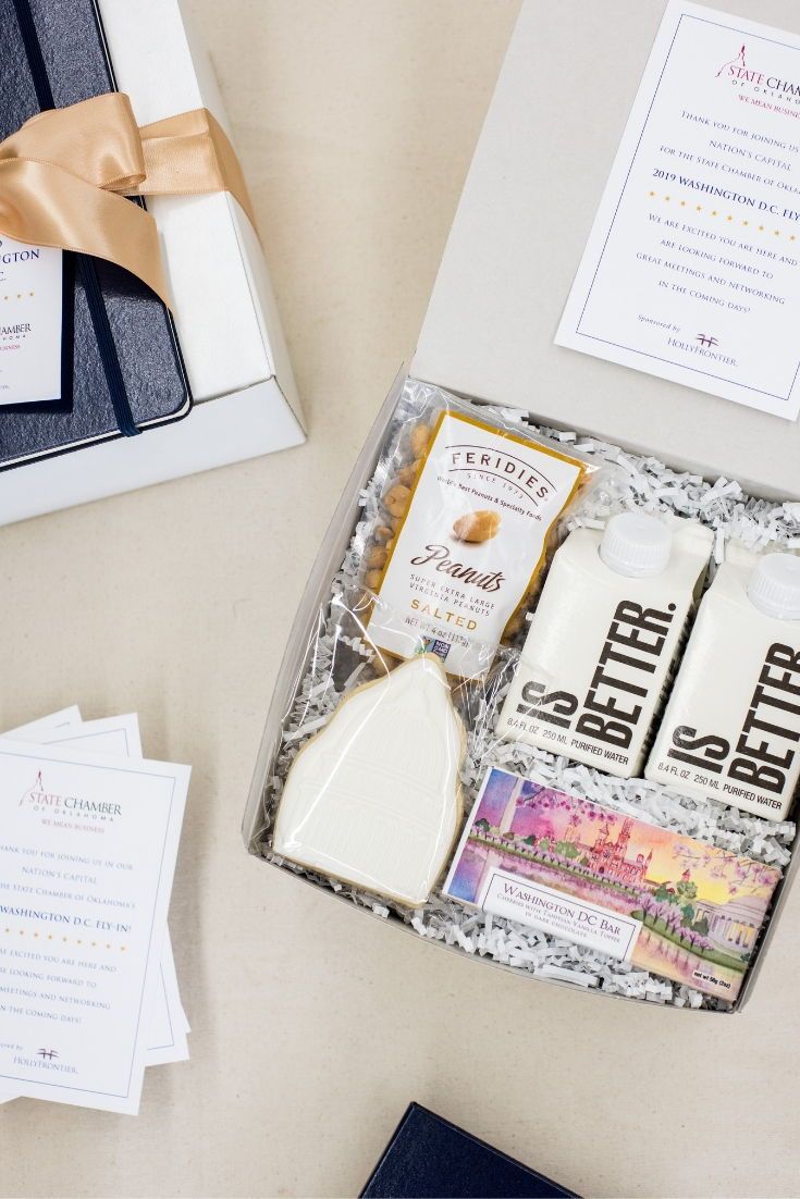 CORPORATE EVENT GIFTS//  Elegant DC themed gift boxes welcome stakeholders and p...