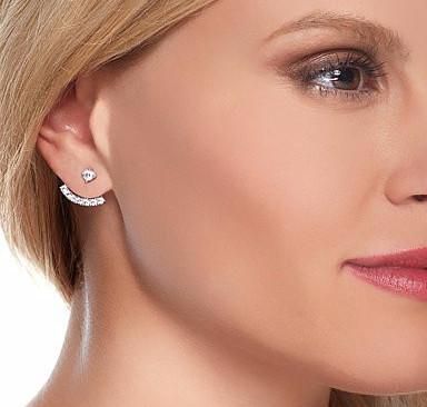 1.6CT Round Cut Russian Lab Diamond Sterling Silver Stud Cuff Earrings
