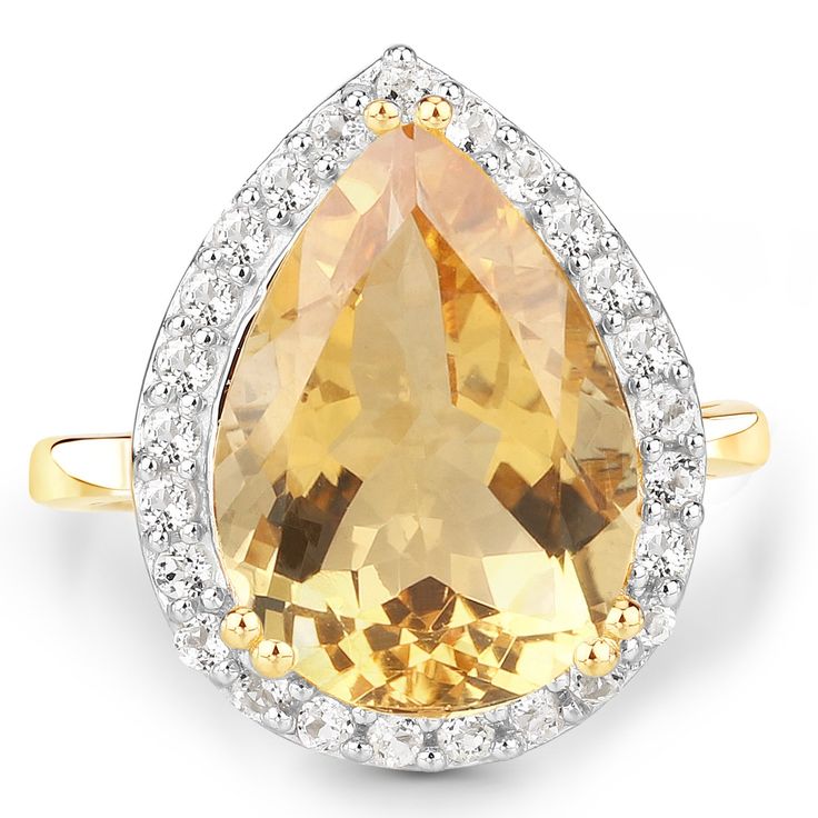14K Yellow Gold Natural & Ethically Mined 9.4CT Pear Cut Yellow Citrine Ring