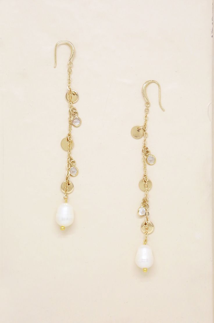 18KT Gold Dangle Freshwater Pearl Earrings