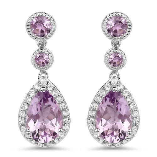 7.16 Carat Genuine Pink Amethyst and White Topaz .925 Sterling Silver Drop Earri...