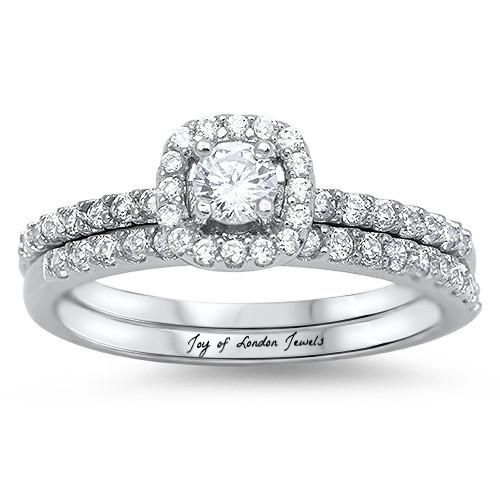 A Perfect .5CT Round Cut Russian Lab Diamond Halo Bridal Set Wedding Band Ring