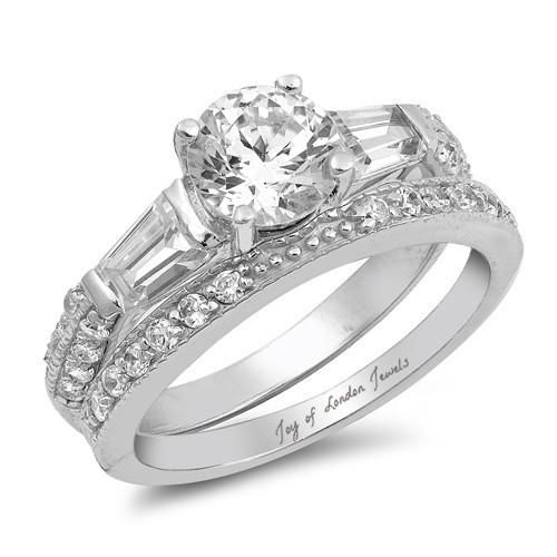 A Perfect 1.1CT Round Cut Russian Lab Diamond Bridal Set Wedding Band Ring