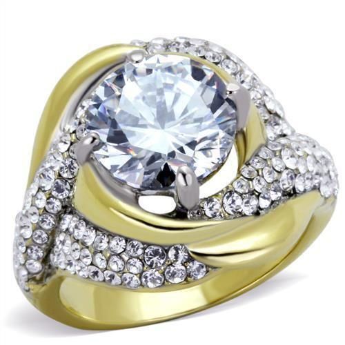 A Perfect 14K Yellow Gold 3CT Round Cut Russian Lab Diamond Ring