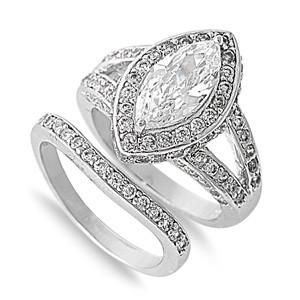 A Perfect 2CT Marquise Cut Halo Split Shank Russian Lab Diamond Bridal Set Ring