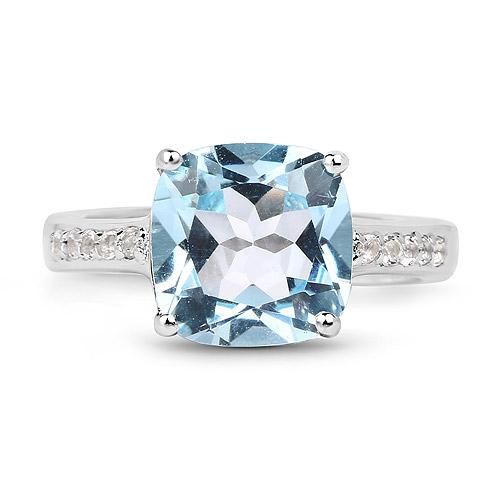 A Perfect 4.4CT Cushion Cut Blue Topaz Engagement Ring