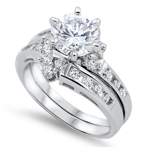 A Vintage Style 2CT Round Cut Russian Lab Diamond Bridal Set Wedding Band Ring