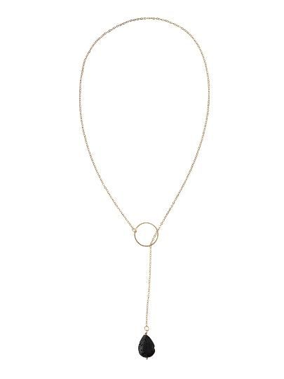 Gold Circle Lava Bead Lariat