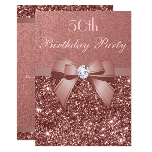 Any Age Birthday Rose Gold Glitter Diamond Bow Invitation