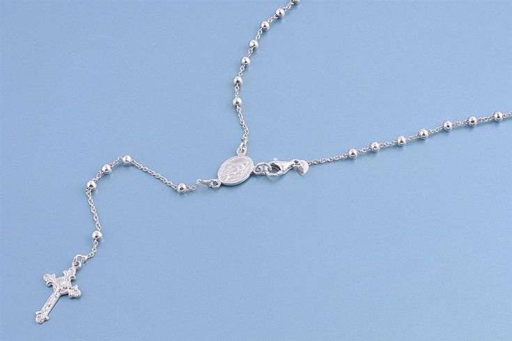 Italian Platinum Rosary Necklace Prayer Pendant