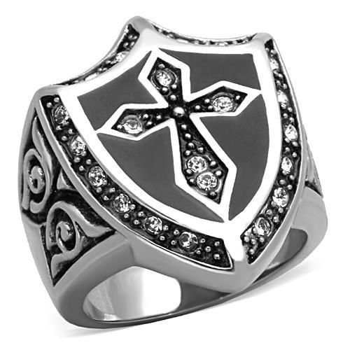 Men's Knight Cross & Shield Stainless Steel Ring