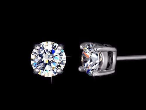 Platinum 1CT Round Cut Russian Lab Diamond Stud Earrings