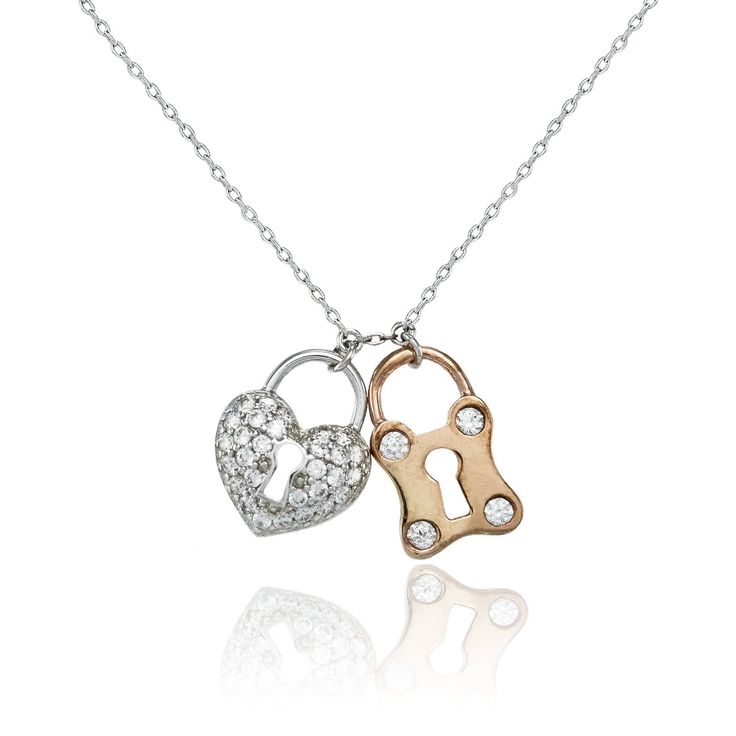 SALE 14K Rose Gold 1.2TCW Pave Russian Lab Diamond Heart & Lock Necklace Pendant