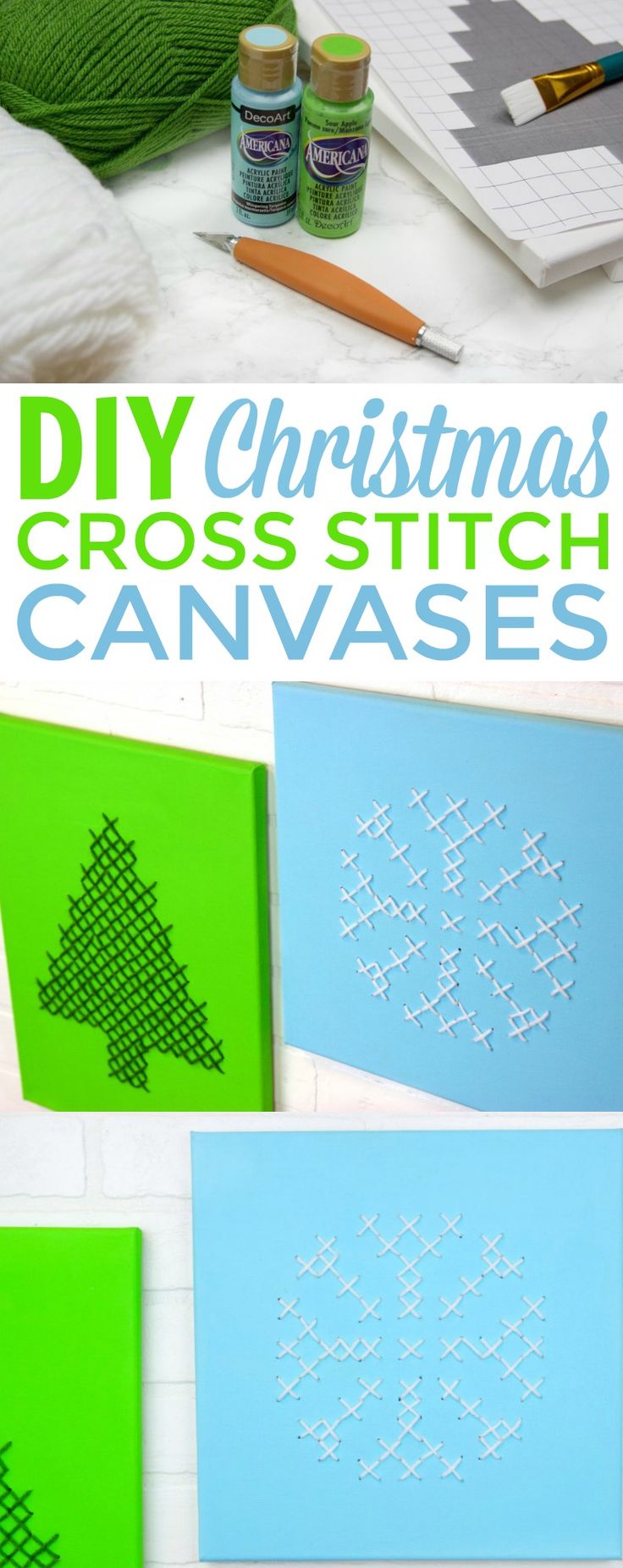 These DIY Christmas Cross Stitch Canvases are the perfect festive Christmas deco...