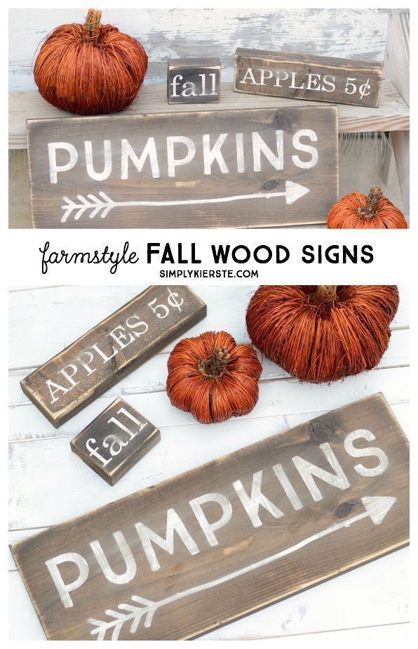 These darling farmhouse style wood fall signs are super easy to make, and perfec...