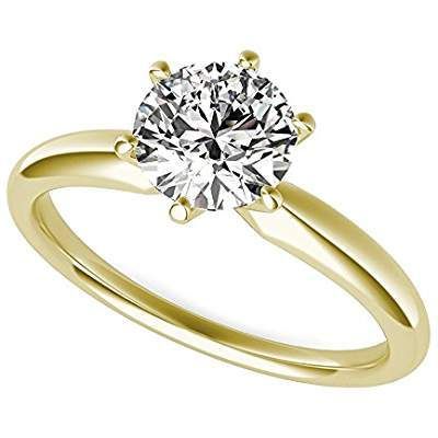 A Perfect 14K Yellow Gold 2CT Round Cut Solitaire Russian Lab Diamond Ring