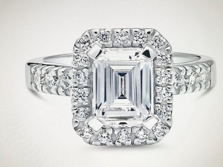 A Perfect 2.2CT Emerald Cut Russian Lab Diamond Halo Ring