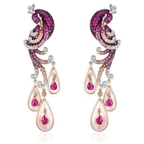 delicious pink peacock earrings